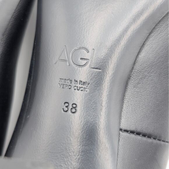 AGL Irina Cap Toe Block Heel Pump Buckle Strap Women's Black Size US8 EU38 - Picture 9 of 11